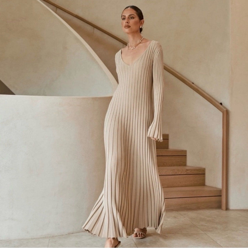 DISSH Reign Stone Beige Long Sleeve Knit Dress